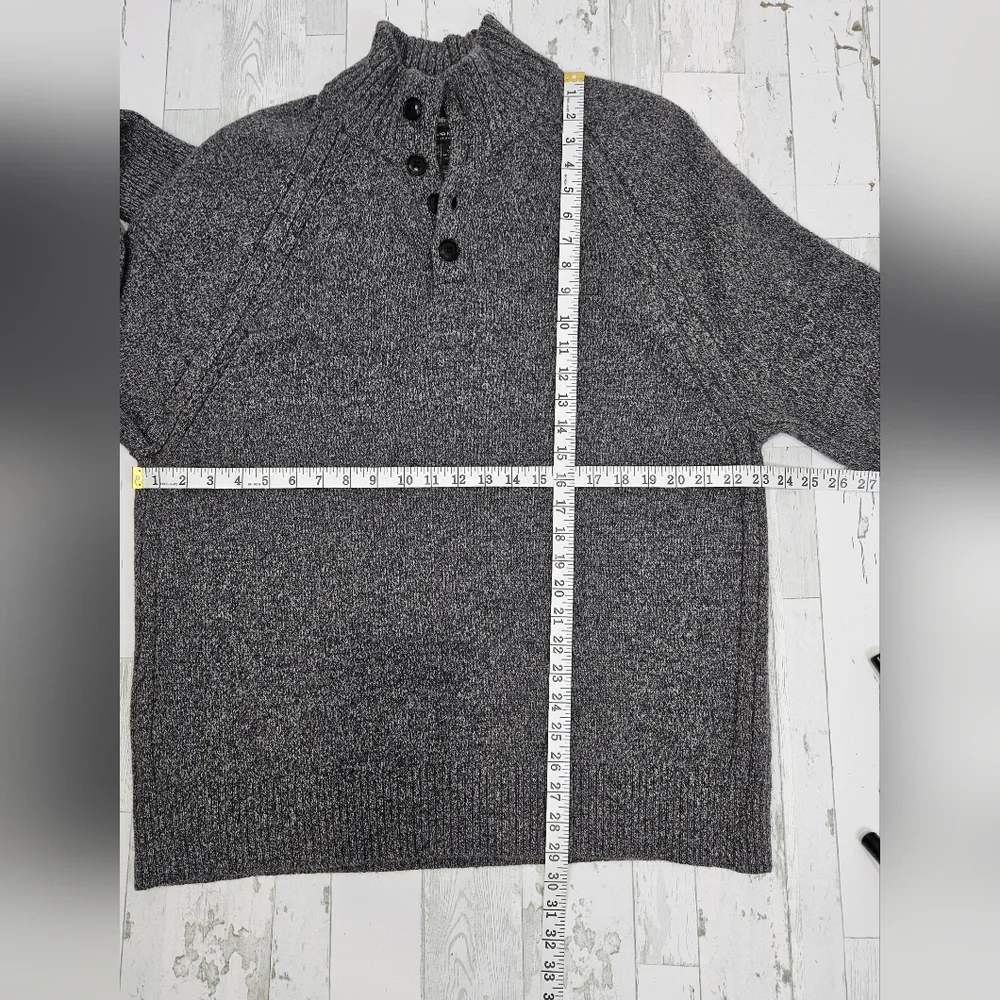 Banana Republic Mens XL Recycled Wool Blend Mock Neck Button Sweater Gray Marl